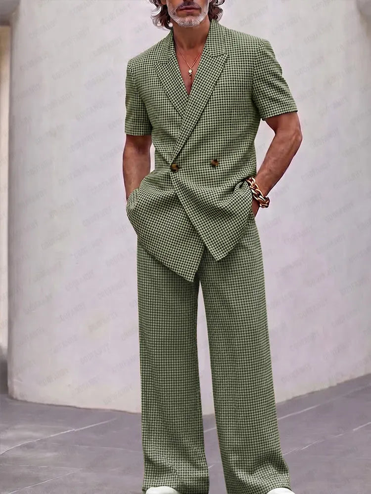 Vintage Smart Casual Plaid Matching Set