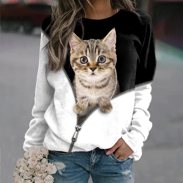 Puppy Print Women's Long Sleeve T-shirt Casual Cotton Street Clothing