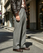 Vintage Gray Wool©\Blend High©\Waist Double©\Pleated Wide©\Leg Trousers