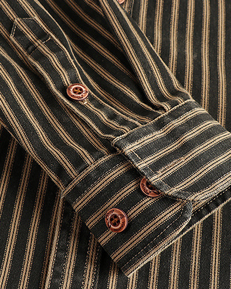 Retro Vertical Stripe Workwear Long-sleeve Shirt