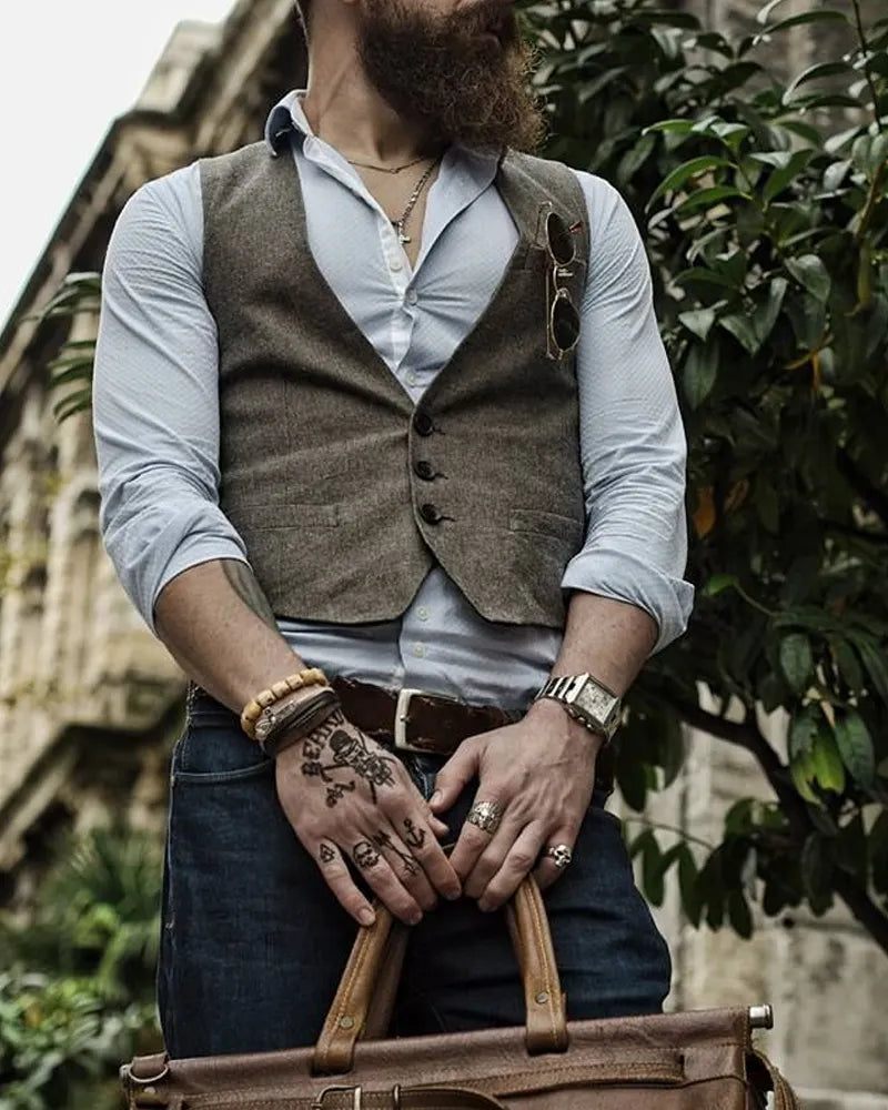Vintage Heather Charcoal©\Brown Minimal Tailored  Vest