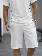 Athleisure Button Detail T-Shirt Shorts Set