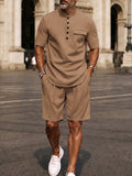 Urban Casual Button Up T-Shirt Shorts Set