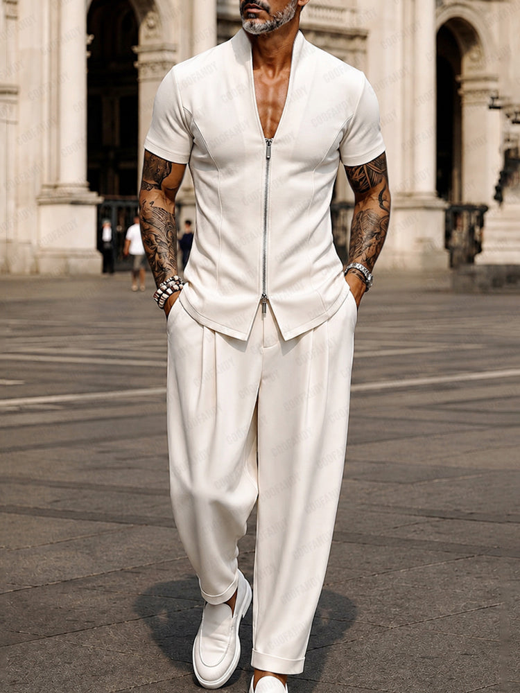 Modern Minimalist Short Sleeve Shirt Pants Set