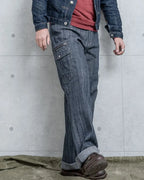 Vintage Striped Textured Denim Cargo Pants