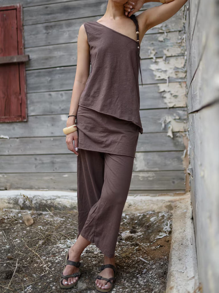 Hemp Skirted Pants, Wide Leg Pants, Gaucho Pants, Croped, Yoga Pants