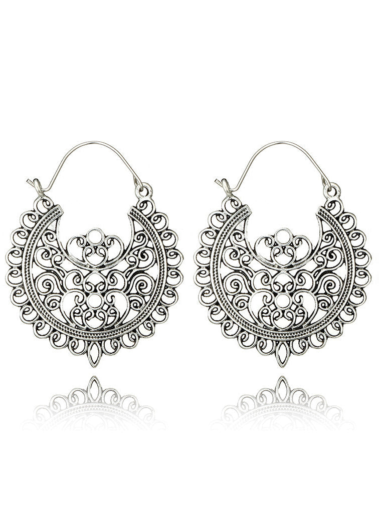 Vintage Exaggerated Hollow-Out Floral Tribal Drop Earrings