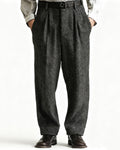 Retro-style Blended Double-pleated Straight-leg Trousers