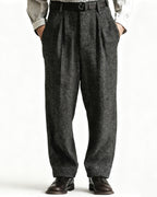 Retro-style Blended Double-pleated Straight-leg Trousers