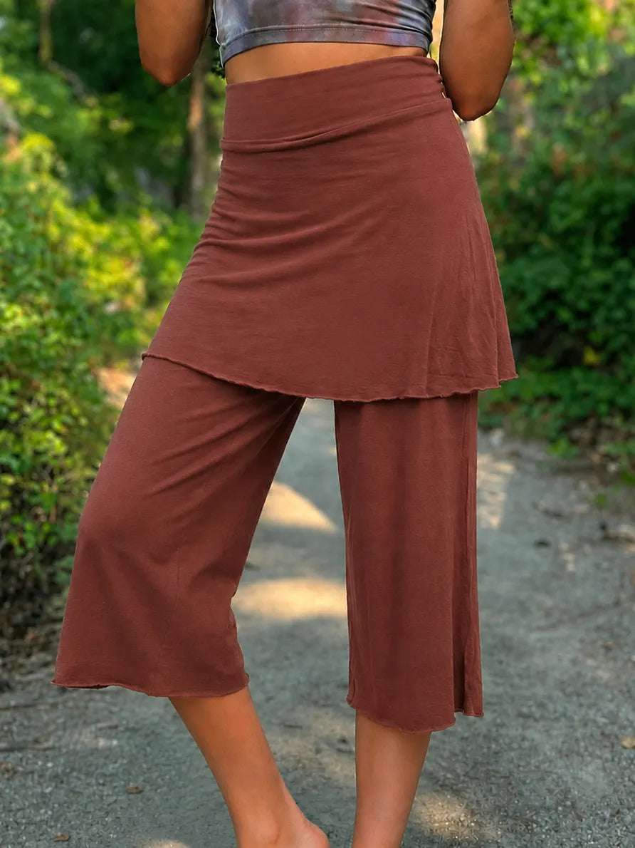 Faux Two-Piece Skirt-Leg Cropped Pants