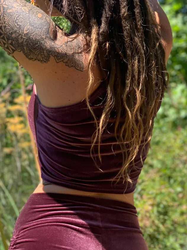 Velvet One-Shoulder Asymmetric Cropped Top