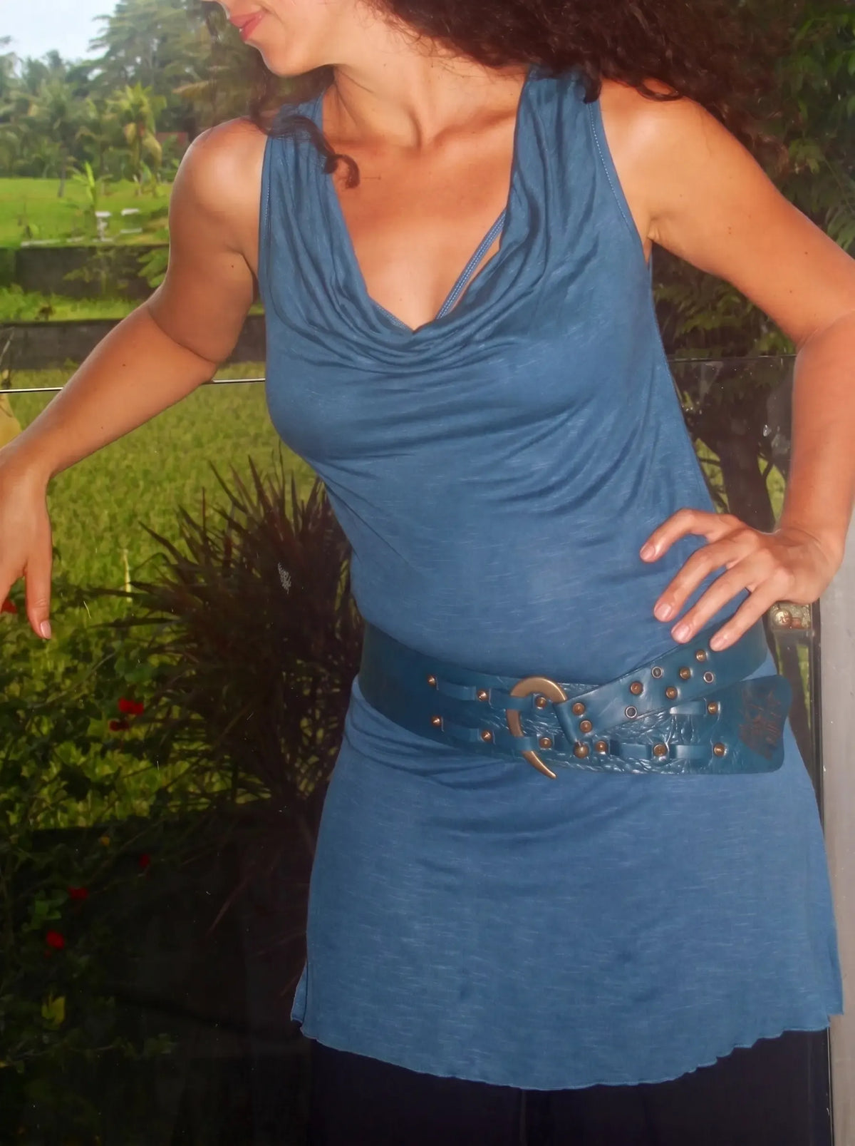 Sleeveless Cowl Neck Tunic Top, Lightweight Draped Neckline Shirt