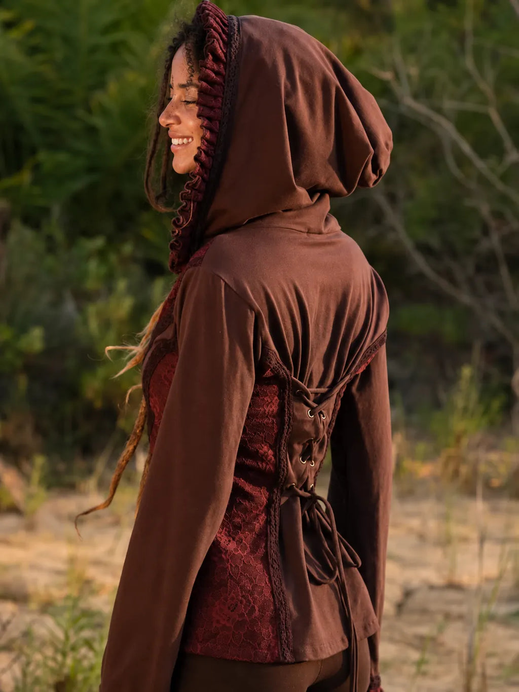 Cotton Boho Hoodie: Lace Ruffles, Bell Sleeves - Festival Top
