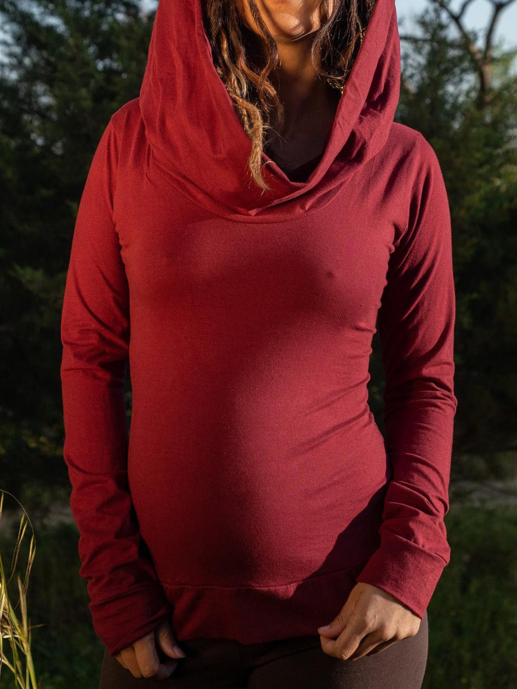 Long Sleeve Cowl Neck Hoodie: Bohemian Festival Top