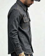 Vintage Raw Indigo Selvedge Denim Long Sleeve Button©\Up Shirt