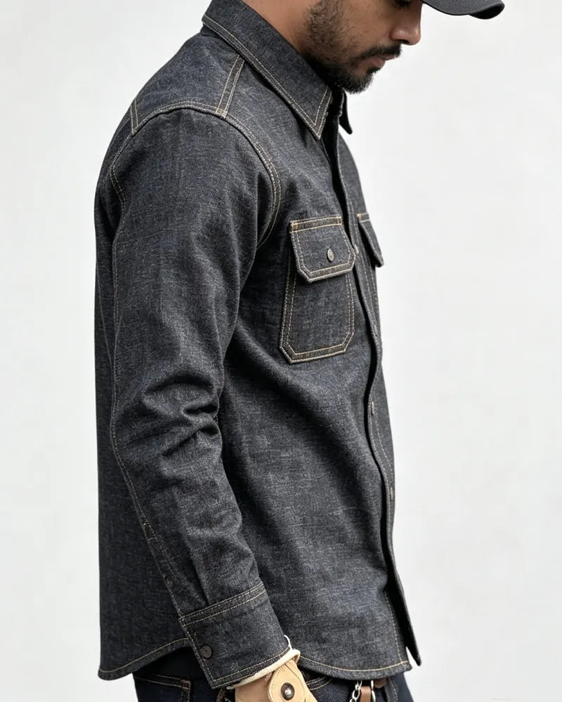Vintage Raw Indigo Selvedge Denim Long Sleeve Button©\Up Shirt