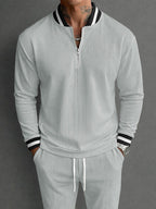 Casual Sporty Pit-Stripe Top and Pants Set