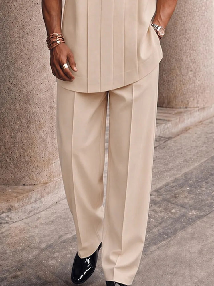 Smart Casual Pleated Front T-Shirt Pants Set