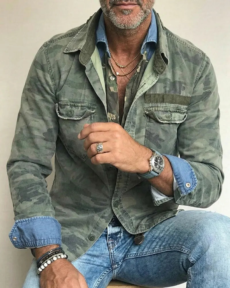 Retro Camouflage Military Utility Shirt Jacket