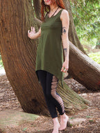 Tribal Asymmetric Drawstring Tank Top