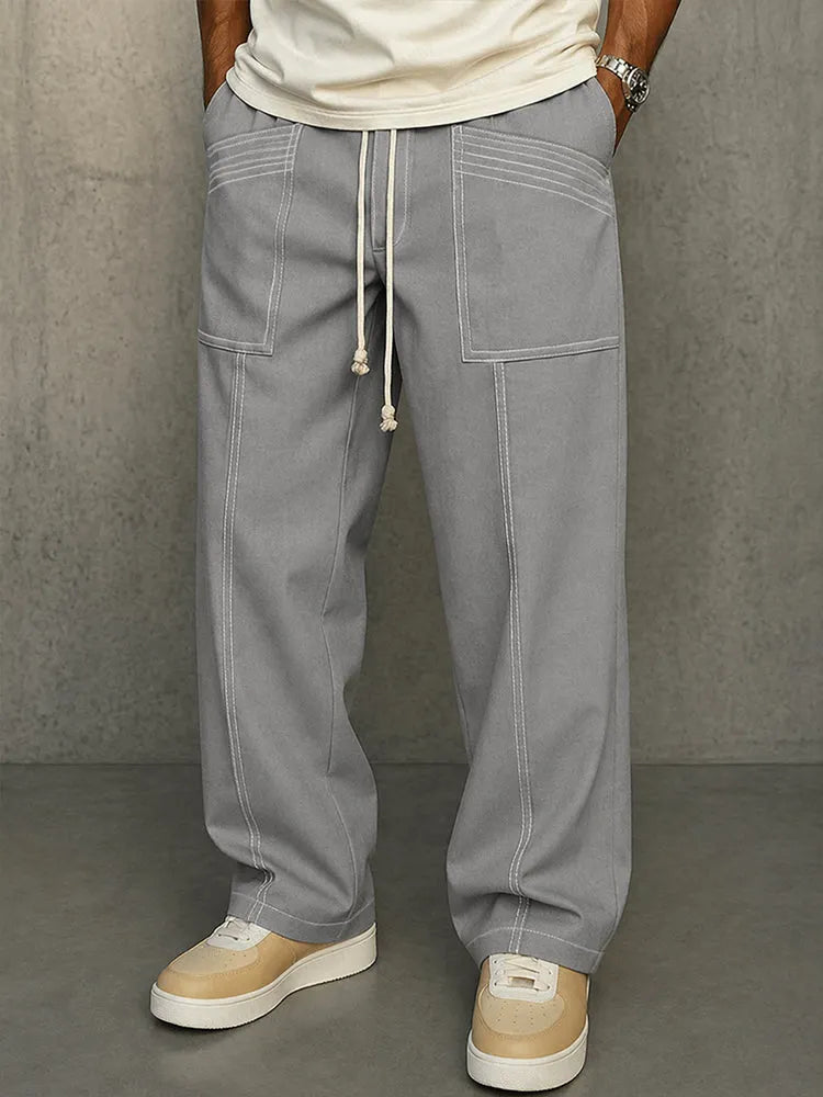 Comfy Urban Contrast Color Stitching Drawstring Pants