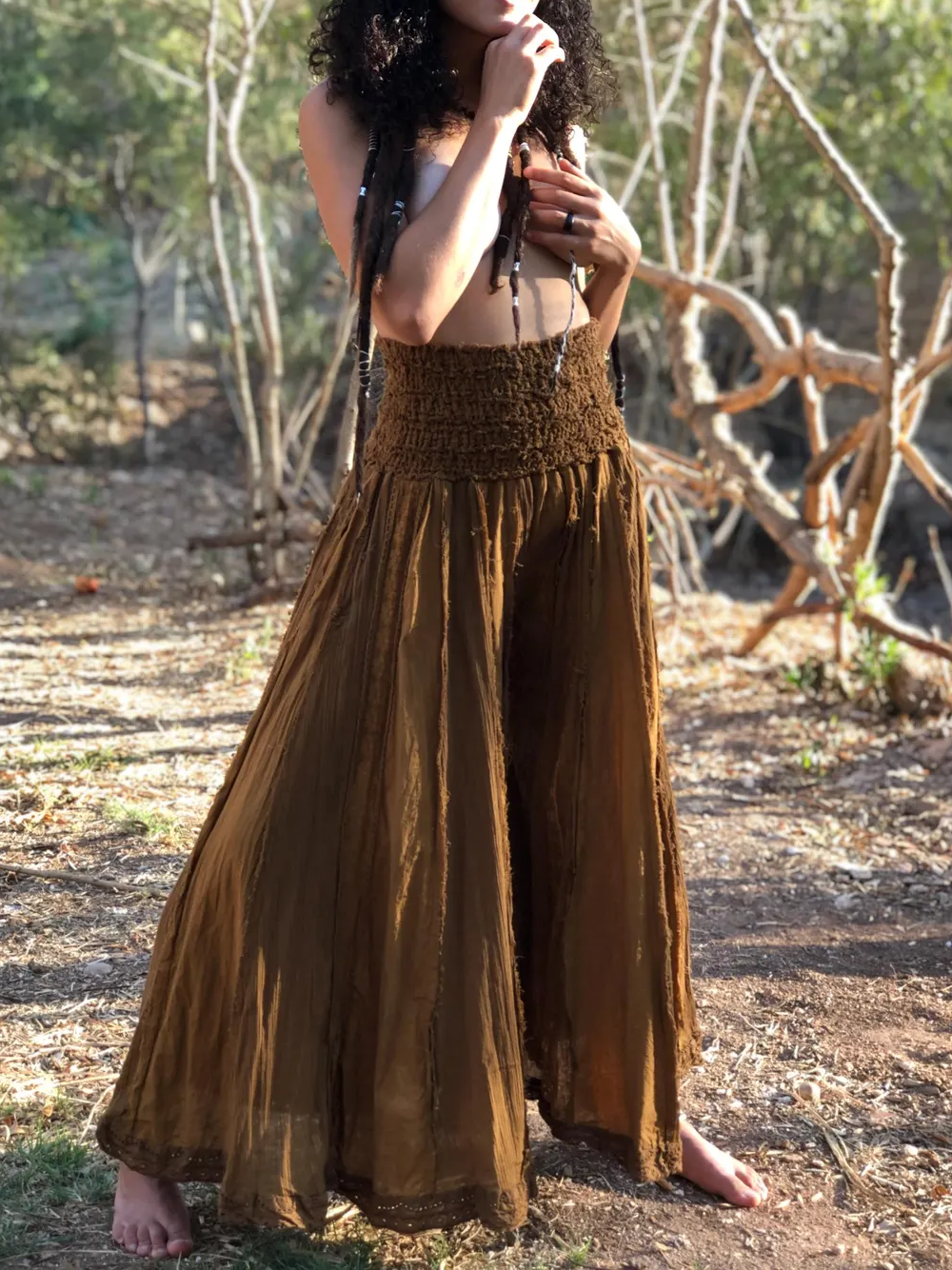 Cotton Wide Leg Pants ¨C Smocked Waist Boho Palazzo Pants
