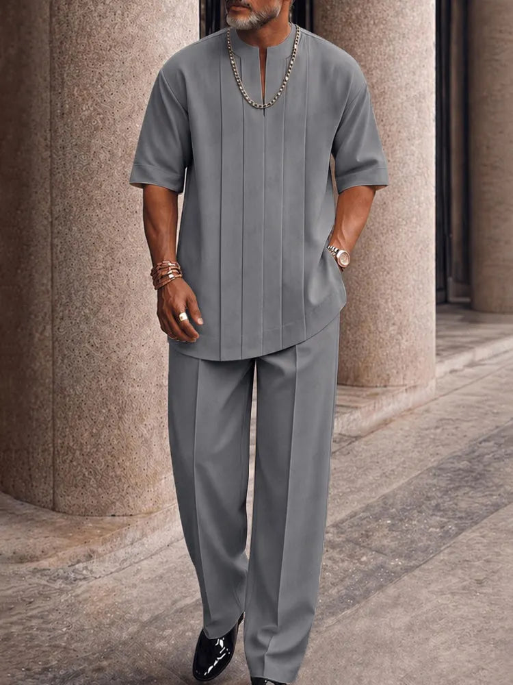 Smart Casual Pleated Front T-Shirt Pants Set