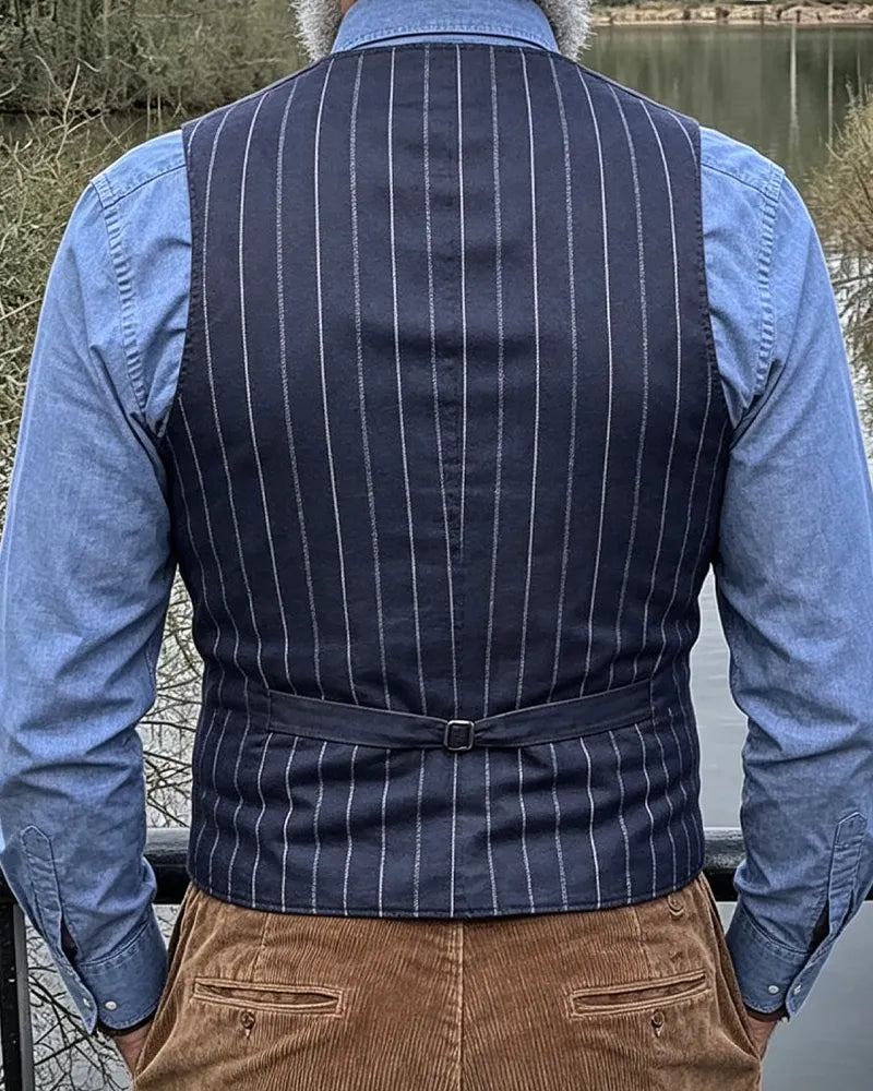Vintage Navy Blue Striped V-neck Vest