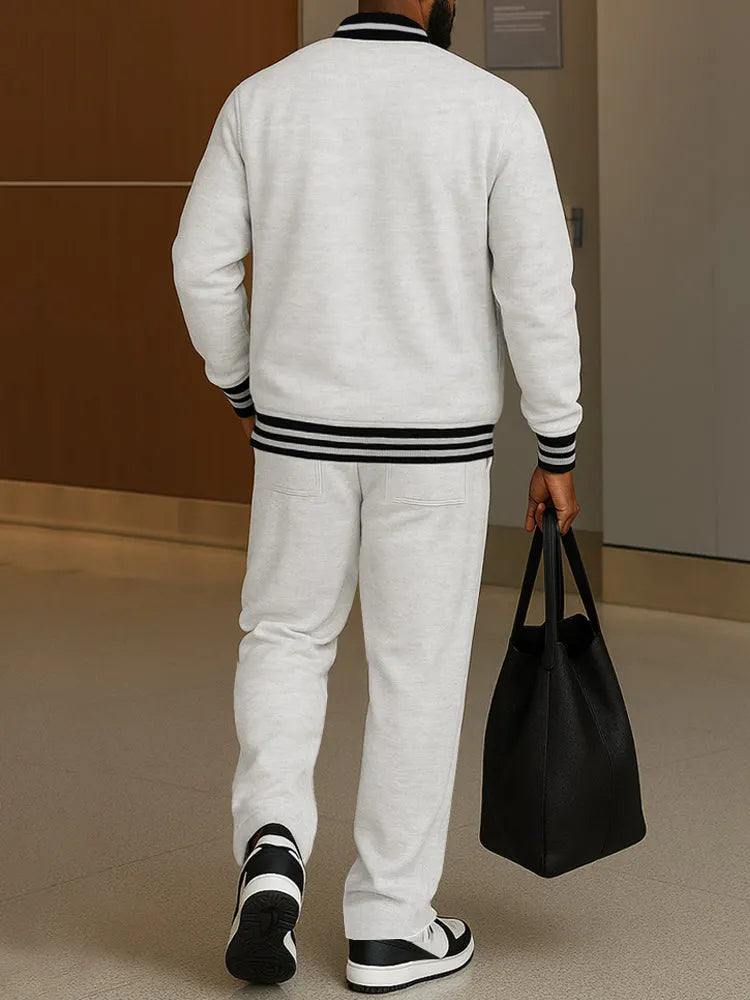 Classic Striped Trim Jacket Pants Set