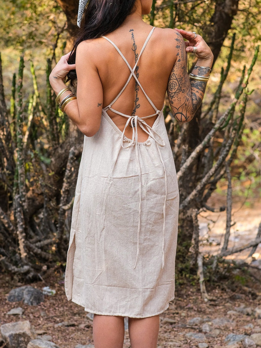 Geometric Totem Print Cotton Linen Cami Dress