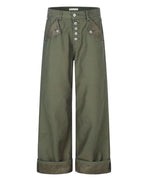Vintage Army Green High©\Rise Wide©\Leg  Field Trousers