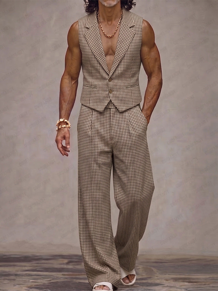 Modern Plaid Suit Vest and Pants Set