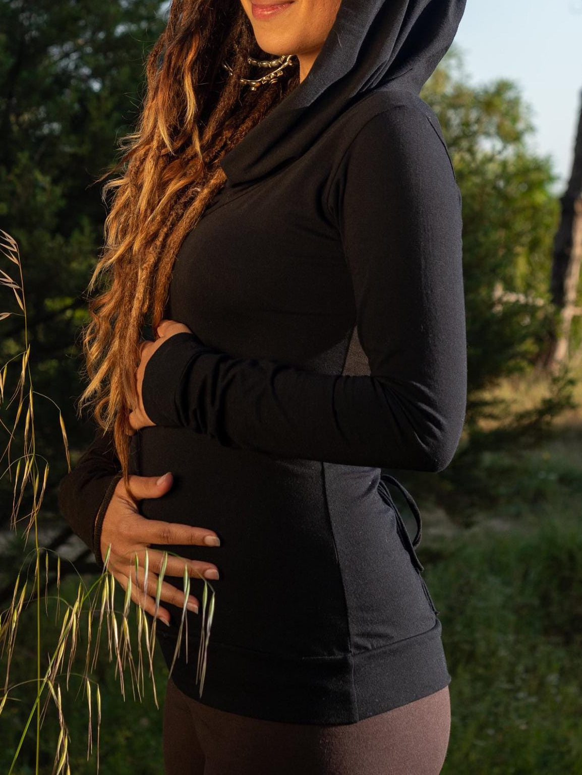 Long Sleeve Cowl Neck Hoodie: Bohemian Festival Top