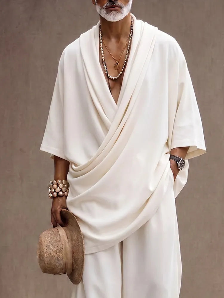 Effortless Loose Draped Cross-Front Longline Top Set