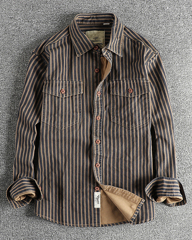 Retro Vertical Stripe Workwear Long-sleeve Shirt