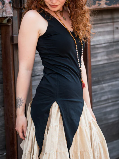 Asymmetric Slit Elf-Inspired Sleeveless Top