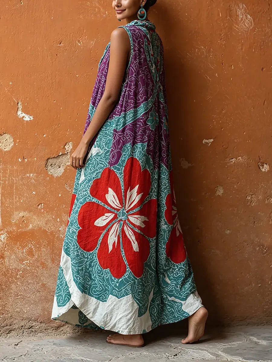 Retro Bohemian Floral Print Cotton-linen Dress