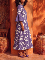 Elegant Vacation Floral Print Cotton-linen Dress