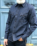 Vintage Indigo Striped Western-style Denim Shirt