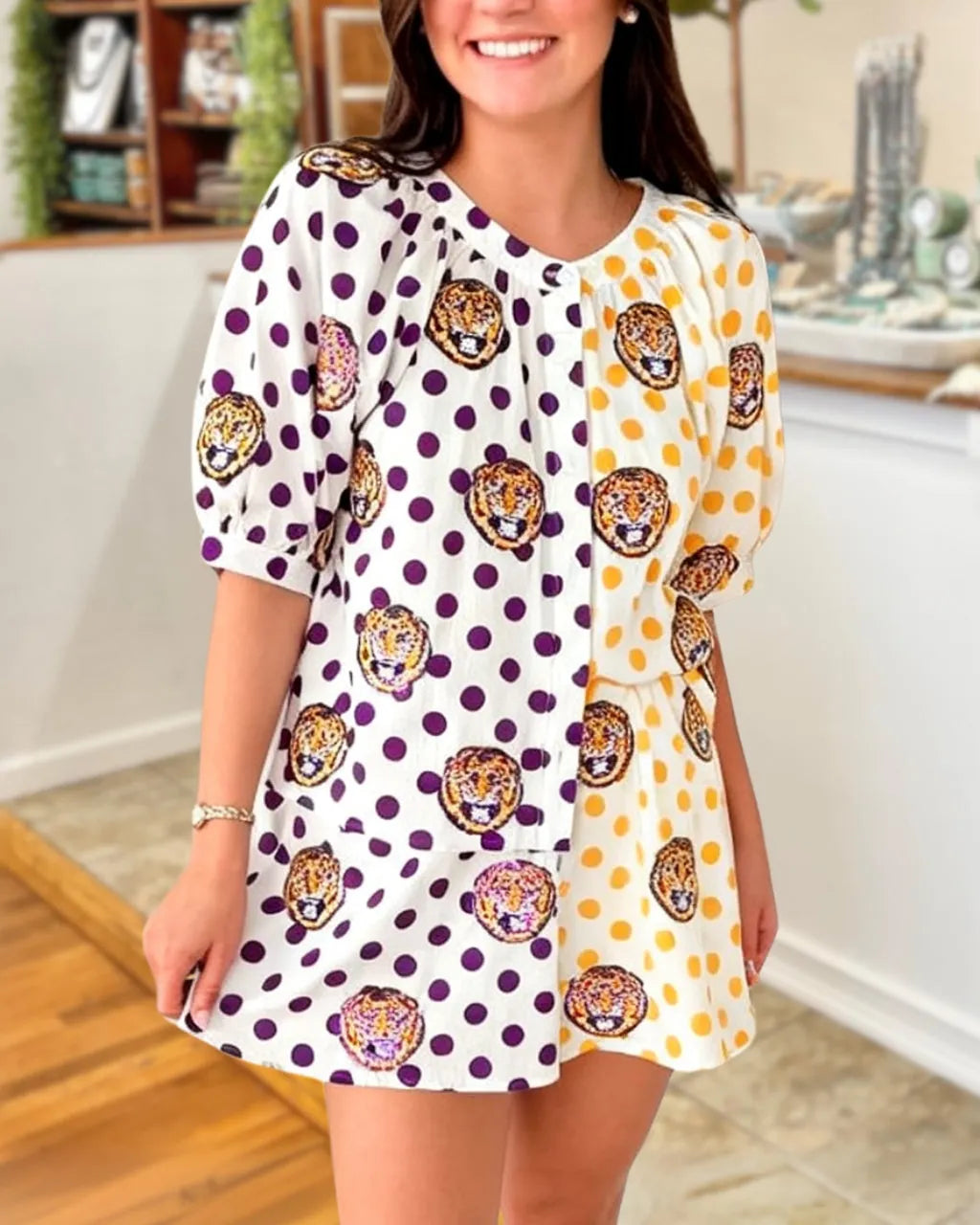 Full Shine Tiger Sequin Polka Dot Top
