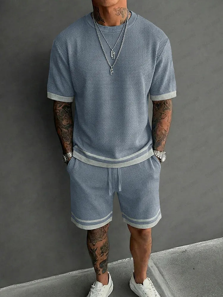 Relaxed Fit Contrast Trim Waffle Casual Set