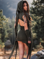 Cowl Neck Asymmetric Swallowtail Hem Knit Skirt Set with Arm Sleeves