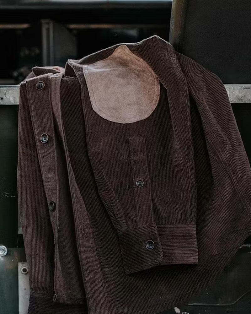 Vintage Brown Corduroy Suede©\Elbow©\Patch Dual©\Chest©\Pocket Shirt