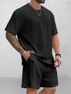 Casual Vertical Textured T-Shirt Set