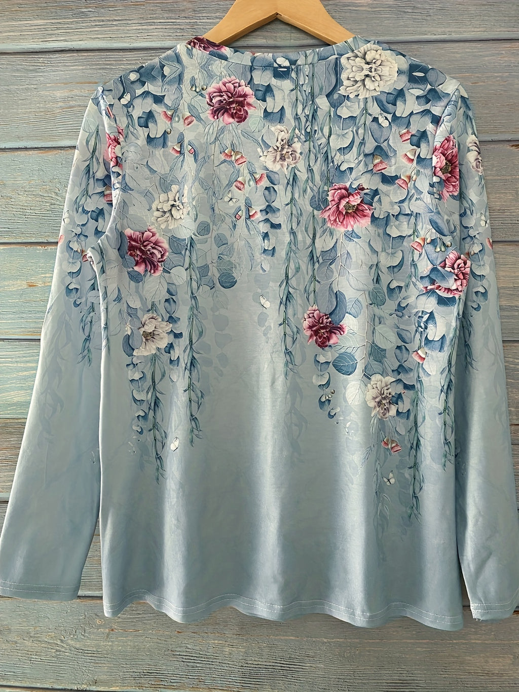 Floral Print Crew Neck T-Shirt, Casual Long Sleeve T-Shirt For Spring & Fall, Women's Clothing