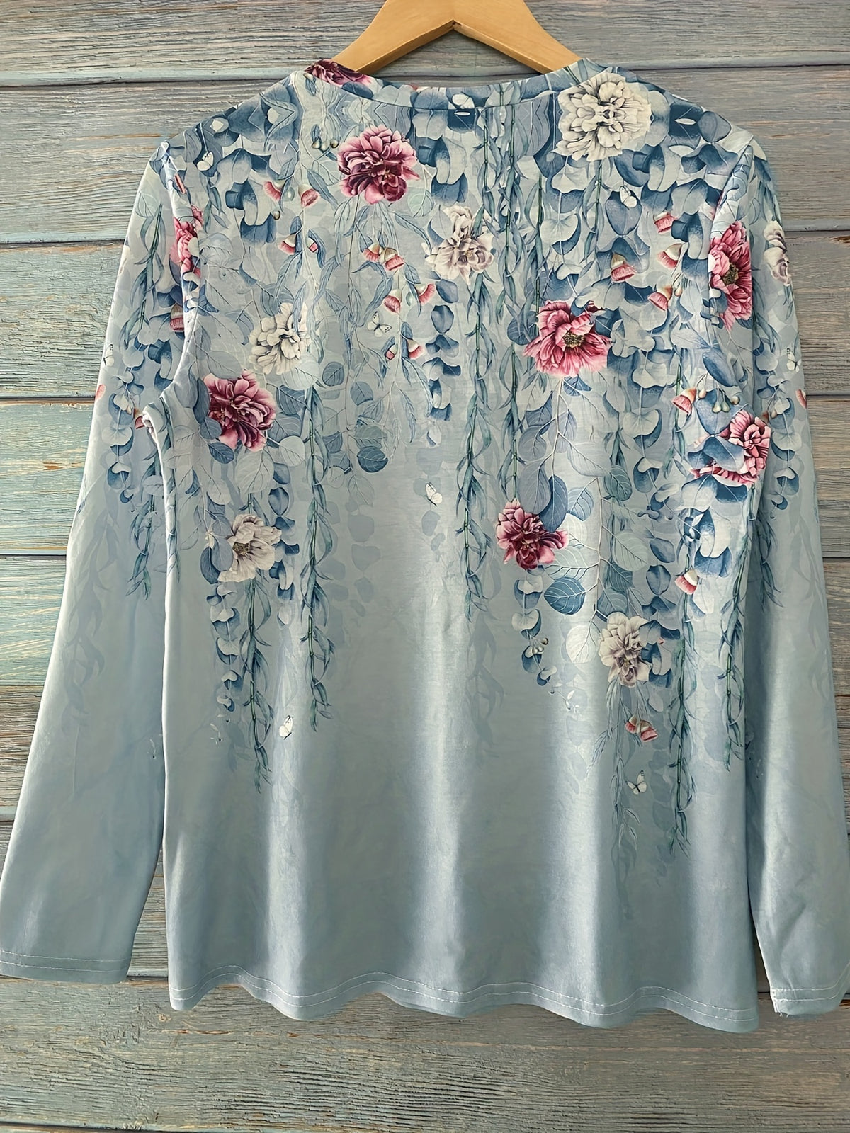 Floral Print Crew Neck T-Shirt, Casual Long Sleeve T-Shirt For Spring & Fall, Women's Clothing