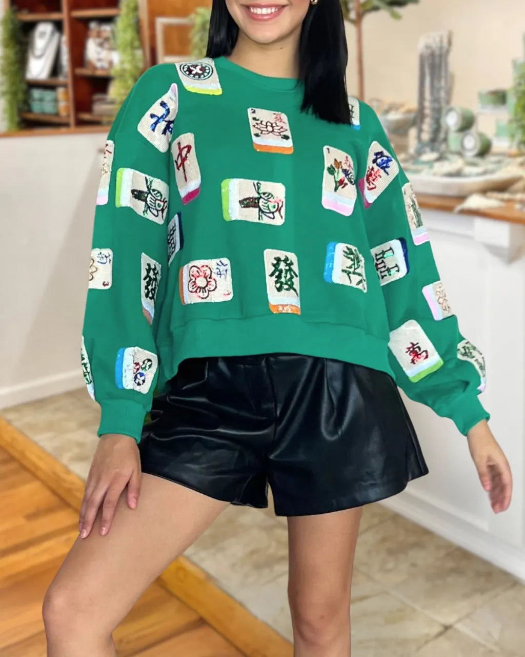Relaxed Sequin Mahjong Sweatshirt