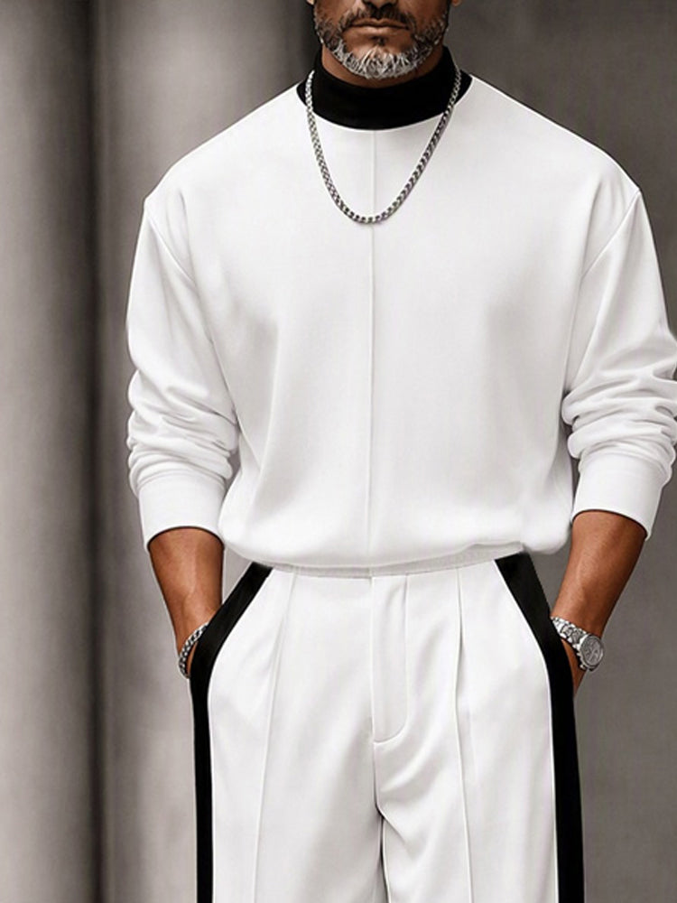 Urban Contrast Rib Mock Neck Top Pants Set