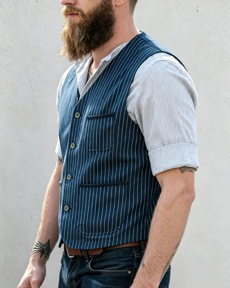 Vintage Blue Striped Denim Vest