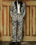Retro Black And White Color-blocked Zebra Print Double-breasted 2-piece Suit